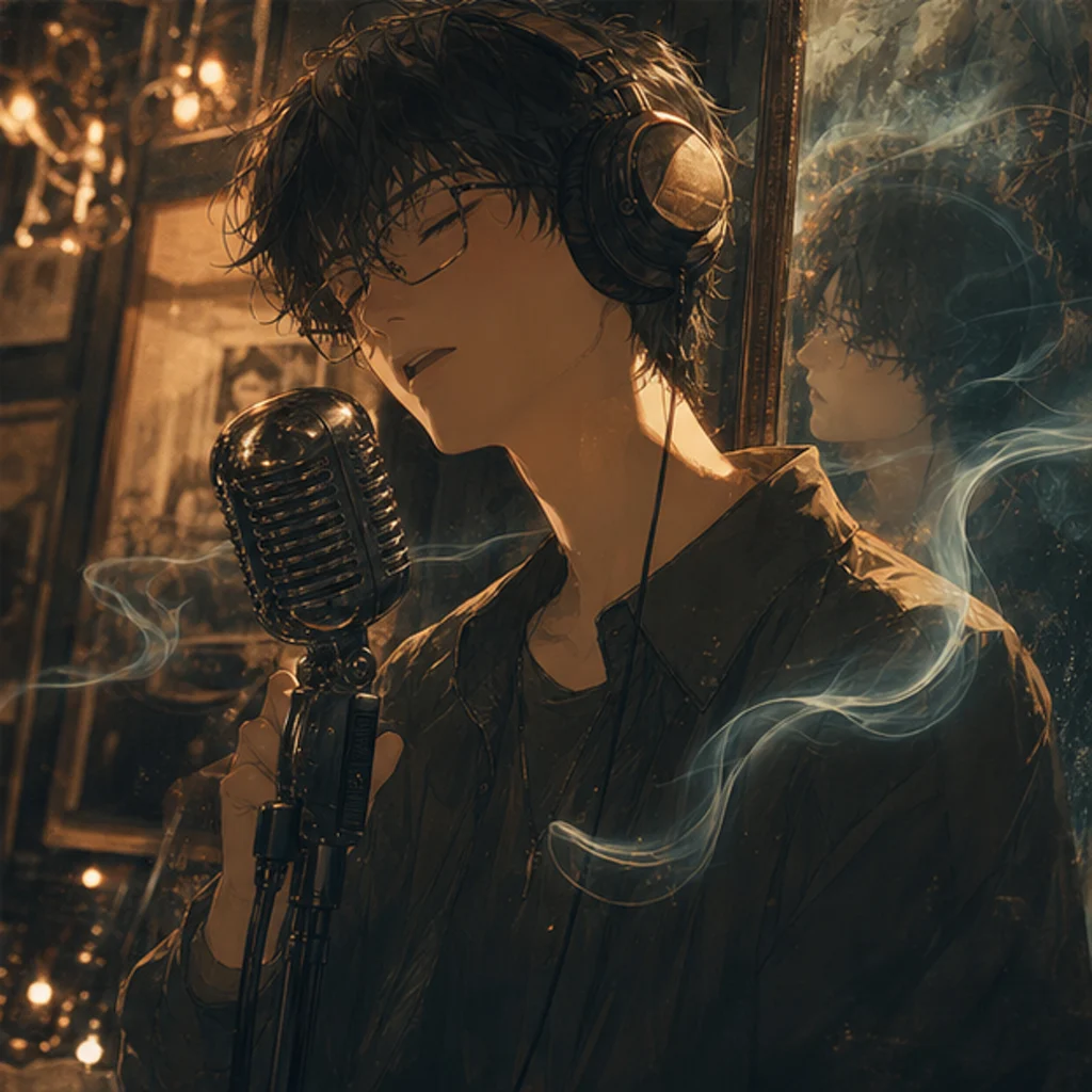 AI-generated anime old soul jazz vocal scene for memory staying inside breath