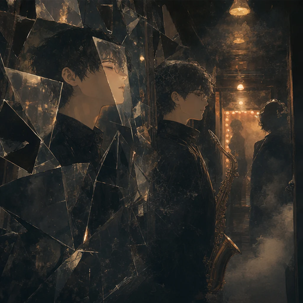 AI-generated anime mirror shard scene for memory appearing without warning
